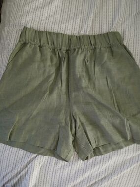 Blank NYC Olive Green High-Rise Linen-Blend Shorts
